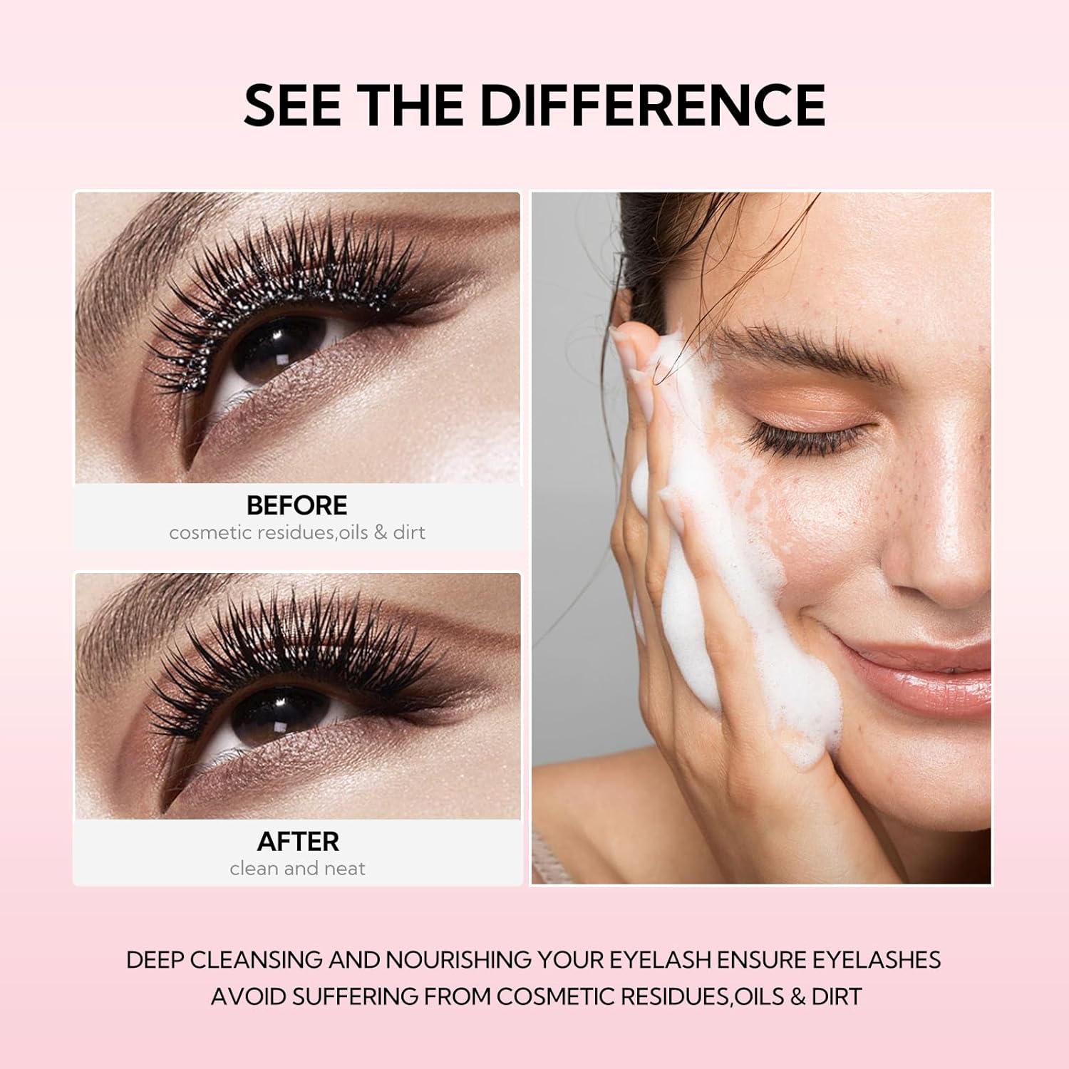 BREYLEE Eyelash Cleanser, Shampoo Foam & Brushes Eyelid Cleanser for Makeup Remover Paraben & Sulfate Free for Salon and Home Use(60ml, 2 fl oz) - Image 2