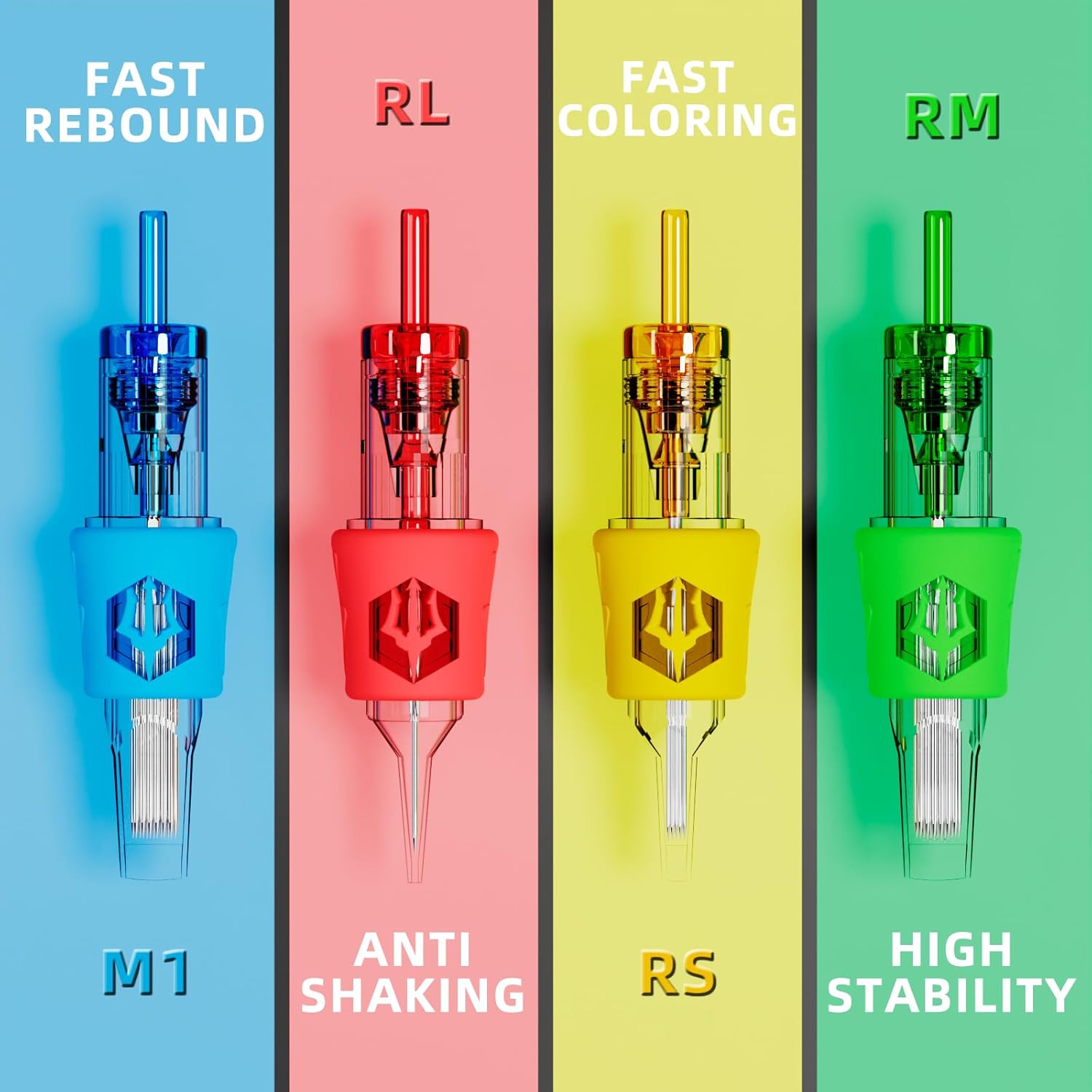 Poseidon 50Pcs Tattoo Cartridge Needles Assorted Mixed Size Round Liner Shader Magnum Curved/Round Mag # 12 Standard 3RL 5RL 7RL 9RL 5RS 7RS 9RS 7RM 9RM 9M1 Disposable Membrane for Tattoo Pen - Image 2