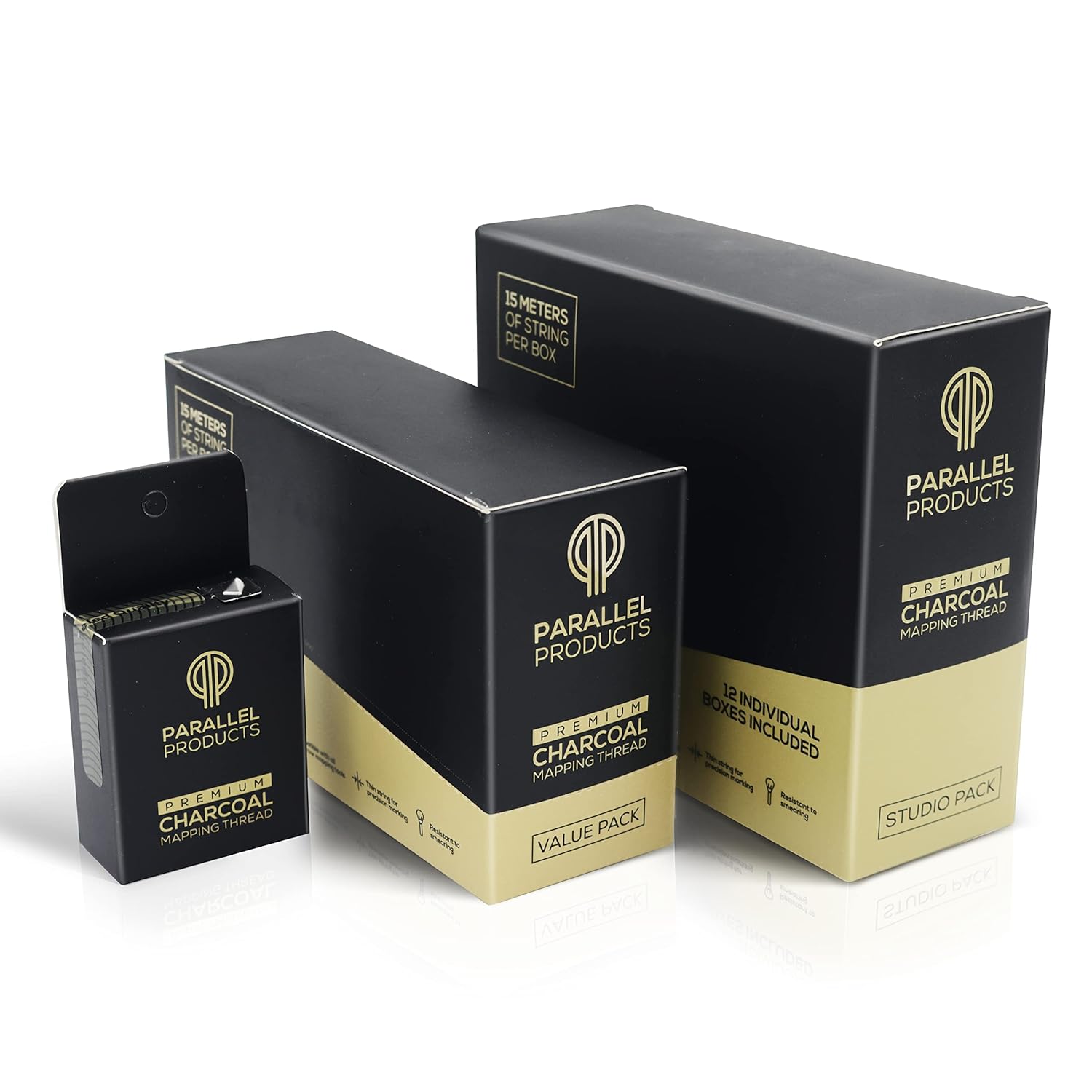 Parallel Products - Premium Eyebrow Mapping String for Microblading - Pre-Inked - 1 mm Charcoal Thread - Essential Brow Microblading Supplies - 15 Meters per Box (12 Pack)