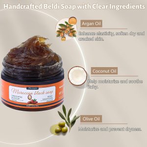 2 Pack Organic Moroccan Black Soap Soften Skin, Moisturizing Beldi Soap with Argan Oil and Vitamin C Even Tone, Moroccan Hammam Kit, Fragrance Free, 5.29 oz/150 g