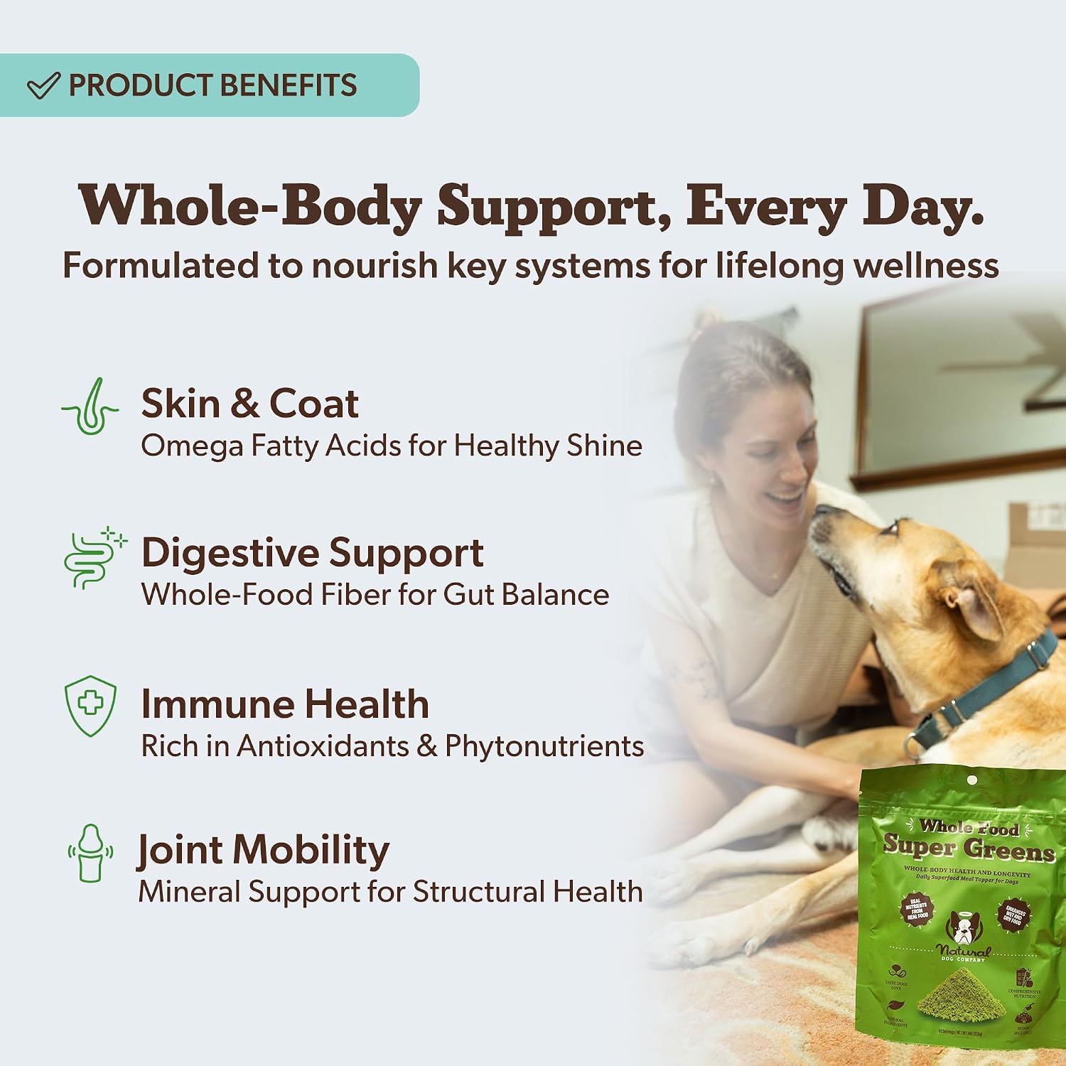 Natural Dog Company Super Greens Food Topper for Dogs, 8oz – Multivitamin & Superfood Powder – Immune, Digestive & Skin & Coat Support – No Fillers or Artificial Preservatives – All Life Stages - Image 2