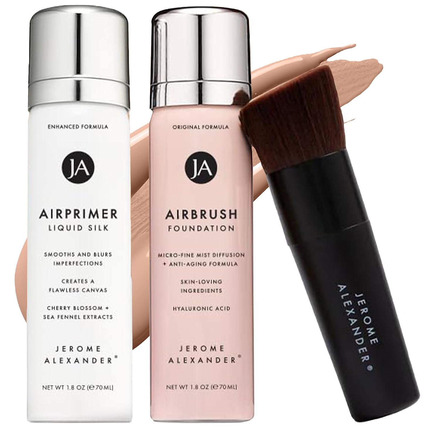 MagicMinerals AirBrush Foundation Set by Jerome Alexander – 3pc Set Includes Primer, Foundation and Kabuki Brush - Spray Makeup with Anti-aging Ingredients for Smooth Radiant Skin (Warm Beige) - Image 2