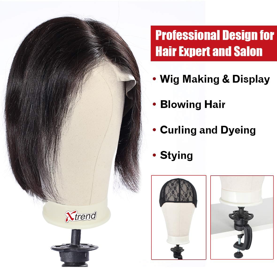 XTREND 21"-24'' Poly Canvas Block Head for Making Weft/Wig/Hair Extension Making Display Styling Mannequin Head with Stand Set Manikin Canvas Head Hair Accessories - Image 2