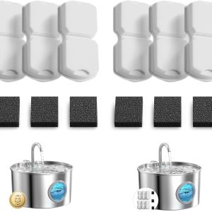 GIOTOHUN Cat Water Fountain Filter Replacement: 12 Cat Fountain Filter - 12 Pet Fountain Filter - 6 Carbon Filters & 6 Foam Filters - Suitable for GIOTOHUN Stainless Steel Cat Fountain S11