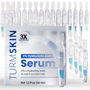 TURMSKIN® Hyaluronic Acid Serum Ampoules [ULTRA HYDRATING VIALS] - 3% Hyaluron Booster for Glass Skin & Anti Aging - 24 Hours Hydration - Soft PE Triple Hyaluronic Complex for Faceskin Repair & Renew | Triple-complex 24-hour hydration in travel-friendly soft PE freshness vials
