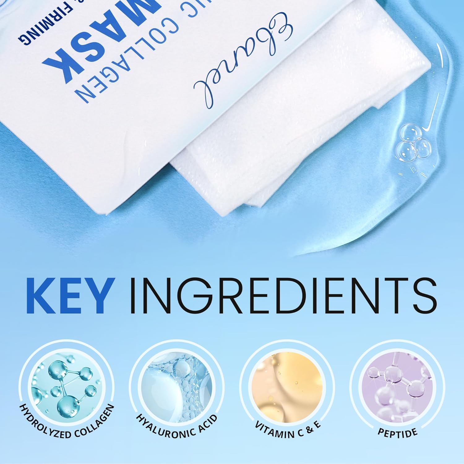 Ebanel 10 Pack Collagen Face Mask with Hyaluronic Acid, Vitamin C, Peptide, Aloe, Instant Brightening Hydrating Face Masks Skincare Korean Sheet Mask, Skin Firming, Lifting Anti Aging Facial Masks - Image 3