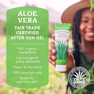 Badger Organic Aloe Vera Gel for Face & Body, 96% Pure Unscented Organic Aloe Gel for Cooling, Soothing, Non-Sticky Sunburn Relief, Vegan, Fair Trade & Hypoallergenic, 4 fl oz, 2-Pack