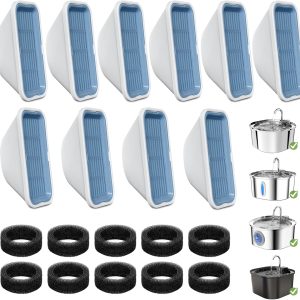 20 Pack Cat Water Fountain Filters for 3.2L/108oz & 84oz/2.5L Pet Water Fountain,Replacement Filters 10 Pack with 10 Pack Filter Sponges