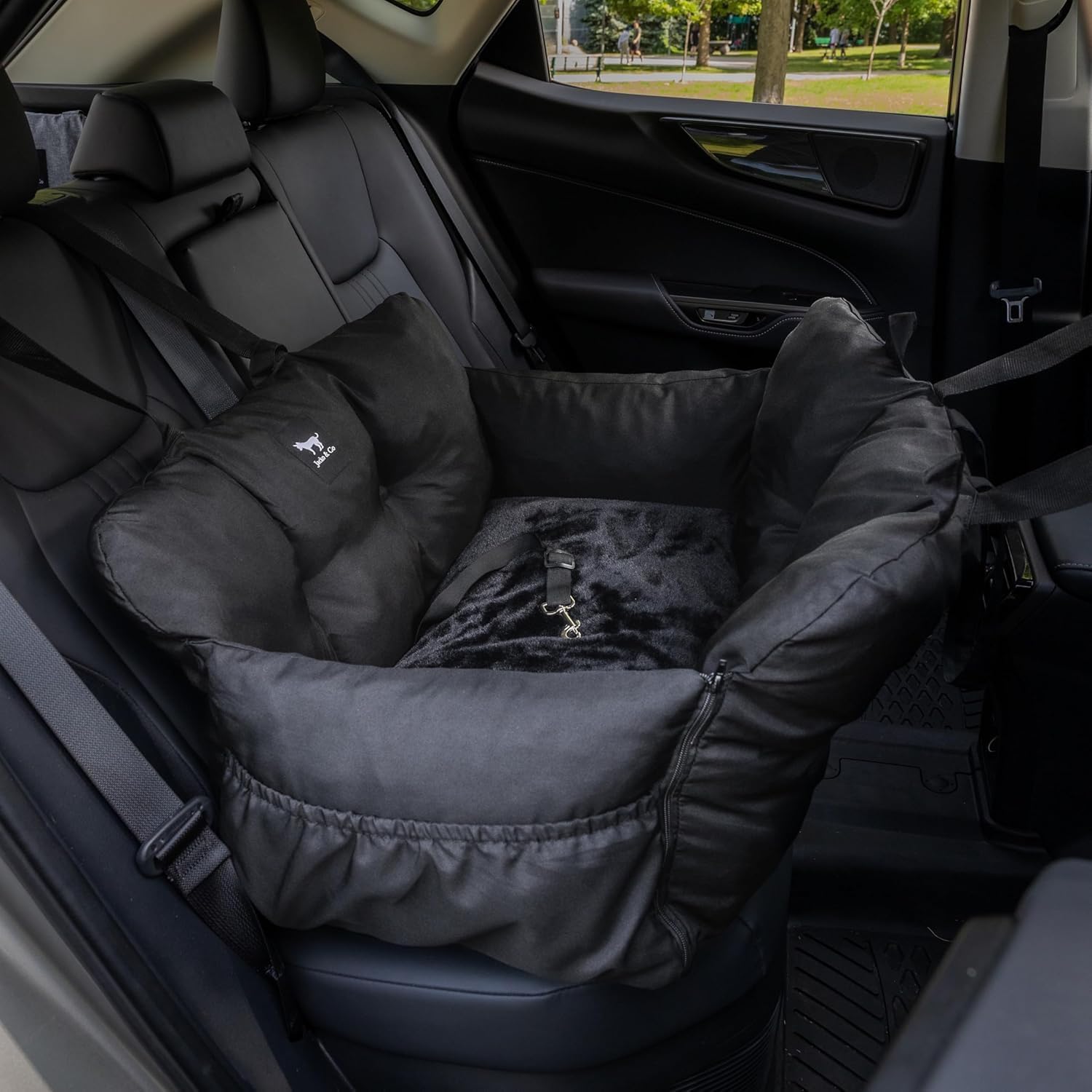 JACKO & CO Premium Medium Dog Car Seat for Pets Under 40lbs - Removable Covers, Machine Washable, Water Resistant, Clip-On Leash for Back Seat Use (Black, Removable Covers - Medium (25-40lbs)) Visit the Jacko & Co Store - Image 2