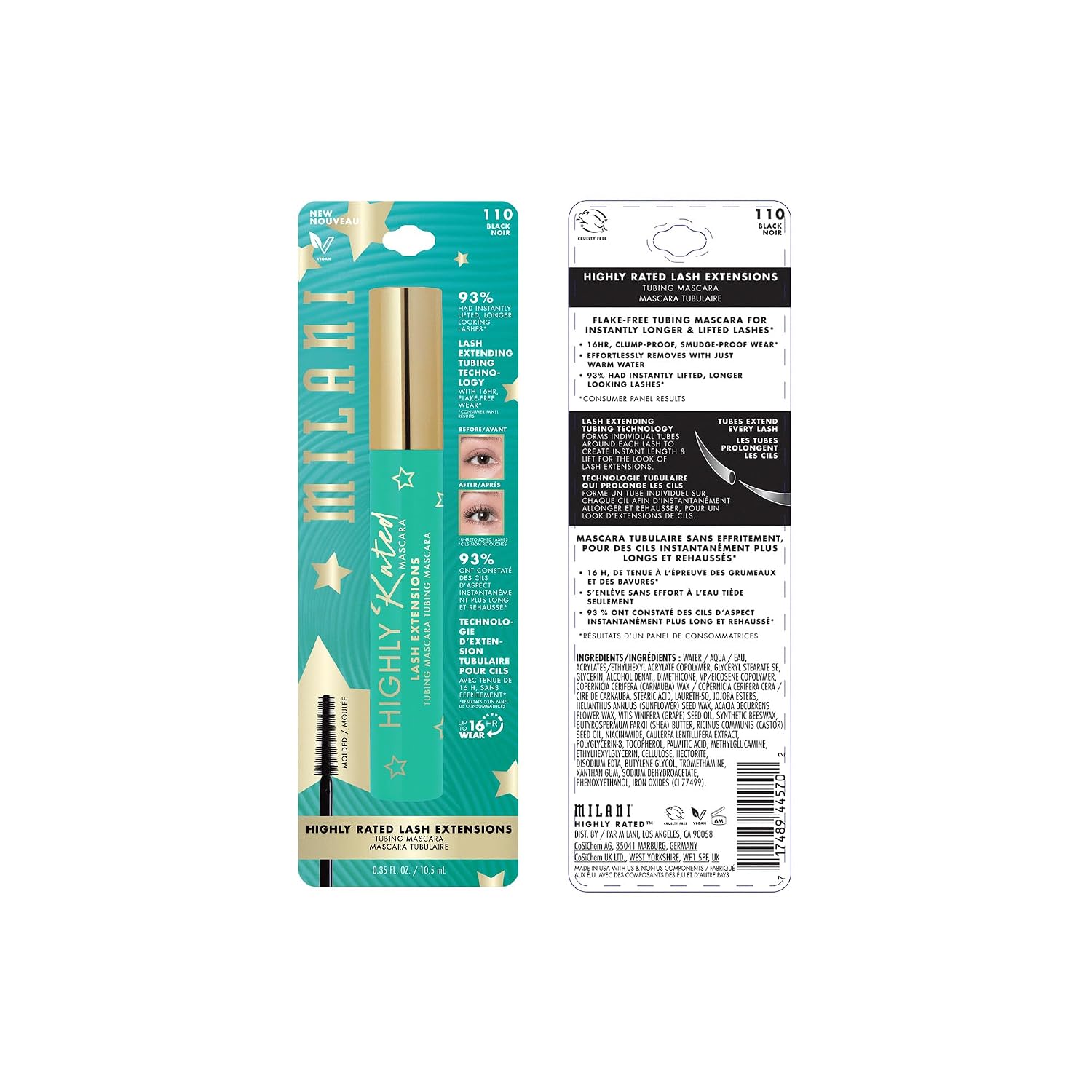 Milani Tubing Mascara, Highly Rated Lash Extensions Tubing Mascara Black for Added Length and Lift, Shea Butter to Nourish and Condition Lashes, Viral Tik Tok Products - 2 pack - Image 3