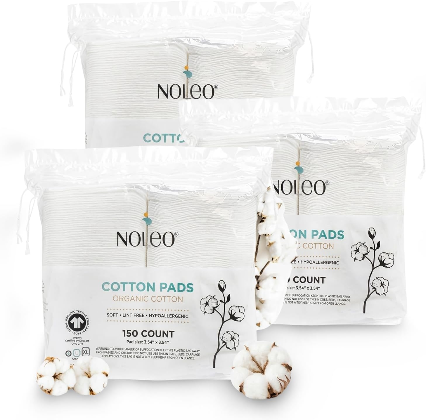 Organic Cotton Pads (450 Count (Pack of 3), Large & Pressed) - Lint Free, Soft, No Hard Edges, 3" 54x3 54