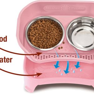 Neater Feeder Express Mess Proof Dog Bowls Elevated for Medium and Large Breed – Made in USA – No Spill Raised Slow Feeder Elevated Dog Bowl Stand, Slow Feed Food and Water Bowl Set, Pink