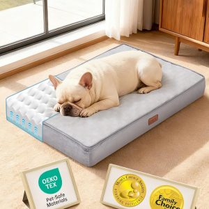 OhGeni Orthopedic Waterproof Dog Bed for Medium Dogs, Machine-Washable Removable Cover in Easy-Clean Fabric, Reversible Memory Foam & Easy-Carry Handle, Suitable for Crate, 30 inch (Gray)