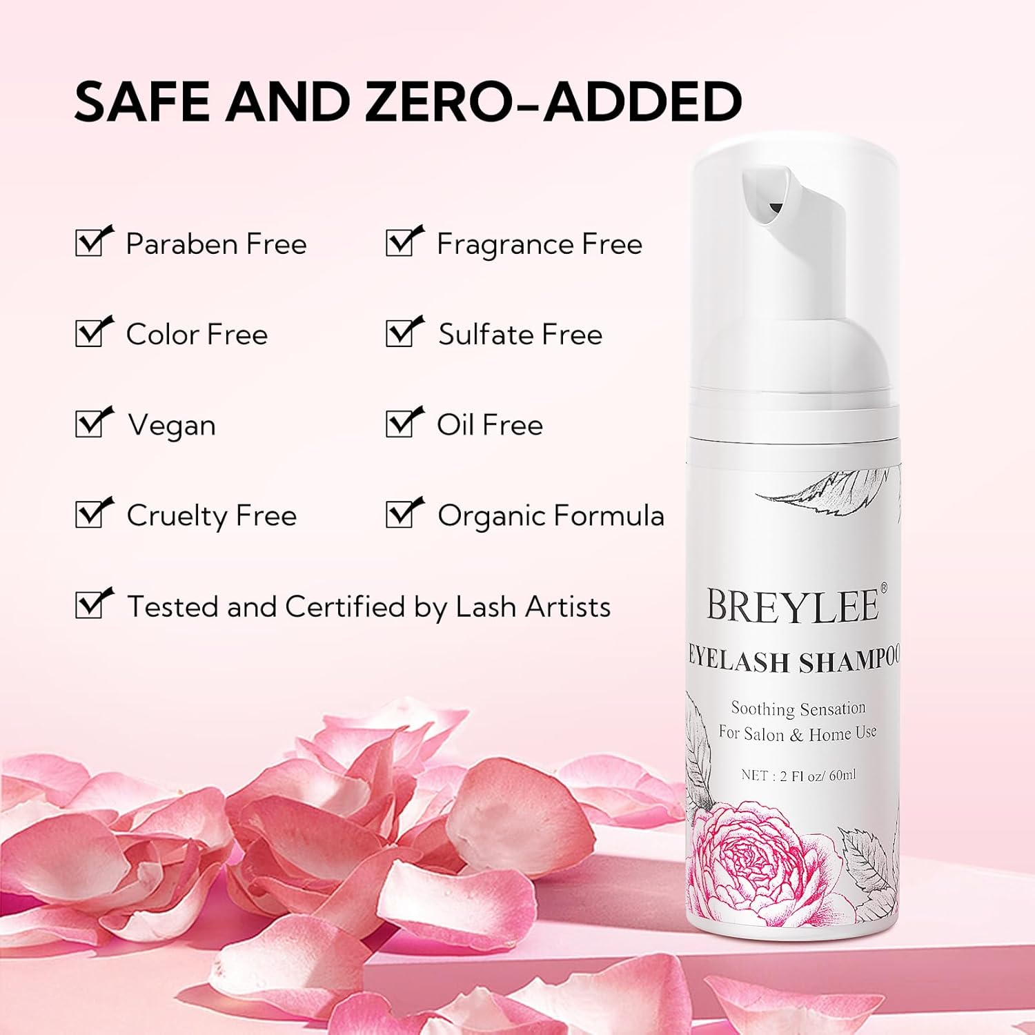 BREYLEE Eyelash Cleanser, Shampoo Foam & Brushes Eyelid Cleanser for Makeup Remover Paraben & Sulfate Free for Salon and Home Use(60ml, 2 fl oz) - Image 3