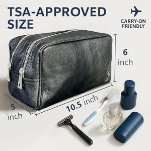RUSTIC TOWN Full Grain Leather Travel Toiletry Bag - Cosmetic Makeup Kit Organizer (Medium, Black)