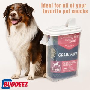 Buddeez 32 Quart Pet Food Dispenser with Lid - Airtight Storage for Dog Food, Cat Food, and Bird Seed - Easy Pour Spout for Mess Free Serving