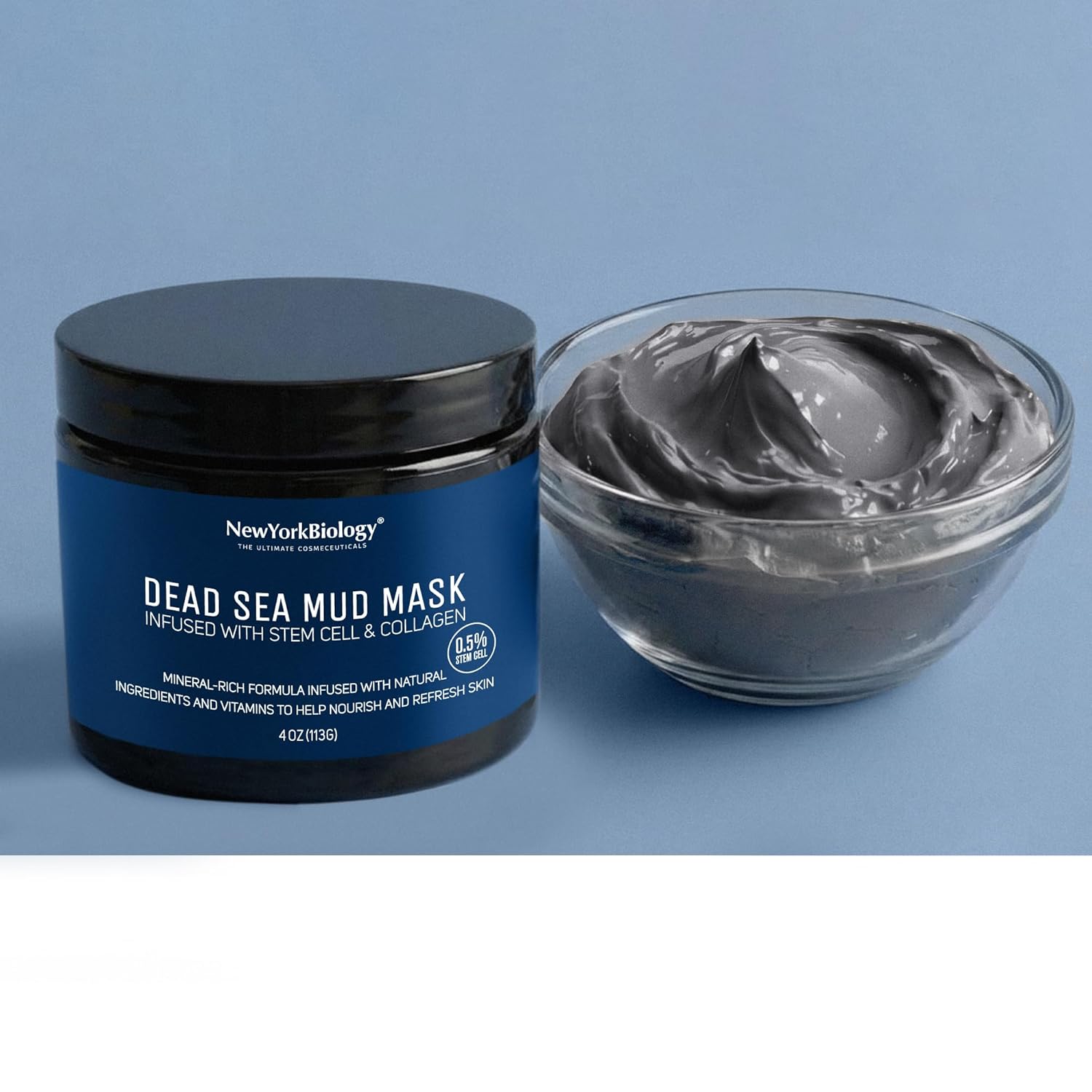 New York Biology Dead Sea Mud Mask for Face, Body | with Stem Cell and Collagen | Spa Quality Pore Refiner for Oily Skin | Natural Skincare for Women, Men | Tighten Skin | 4 oz (Pack of 2)
