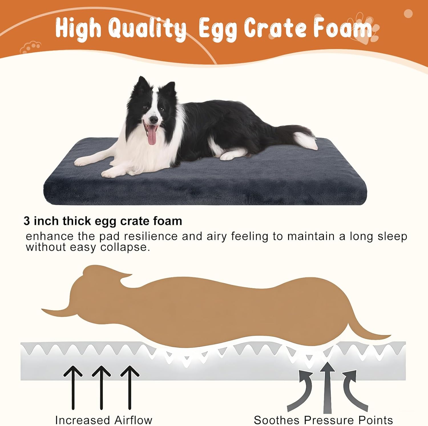 EMPSIGN Stylish Dog Bed Mat Dog Crate Pad Mattress Reversible (Cool & Warm), Water Proof Linings, Removable Machine Washable Cover, Firm Support Pet Crate Bed for Small to XX-Large Dogs, Grey - Image 2