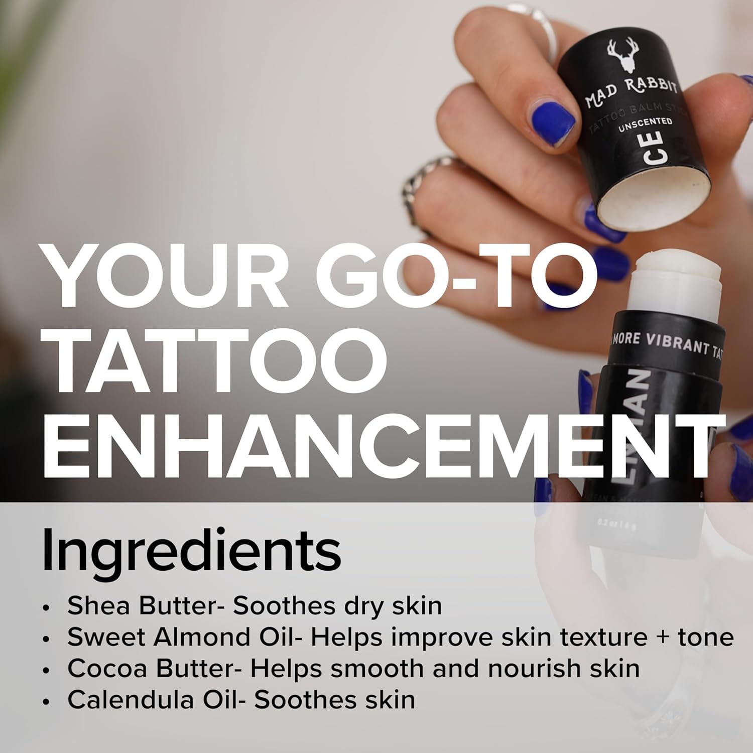 Mad Rabbit Enhance Tattoo Balm Stick-Tattoo Aftercare Brightener & Moisturizer, Clean, Color Enhancement, Fragrance-Free -3 pack - Image 3