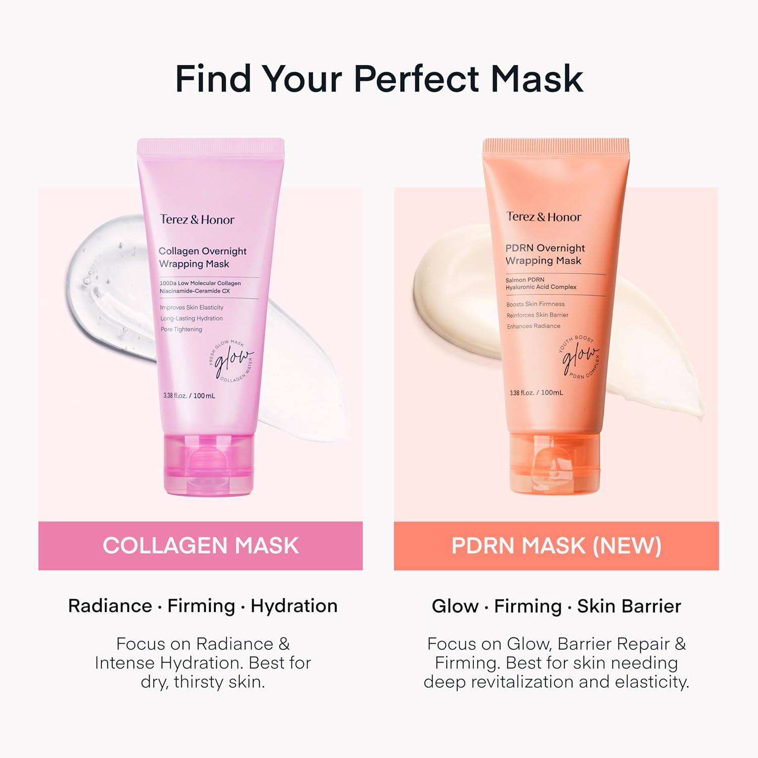 TEREZ & HONOR Collagen Night Wrapping Peel Off Mask & PDRN Duo: Korean Face Mask for Elasticity, Hydration & Glow, Dermatologist Tested, Korean Skin Care 6.8 FL OZ / 200mL