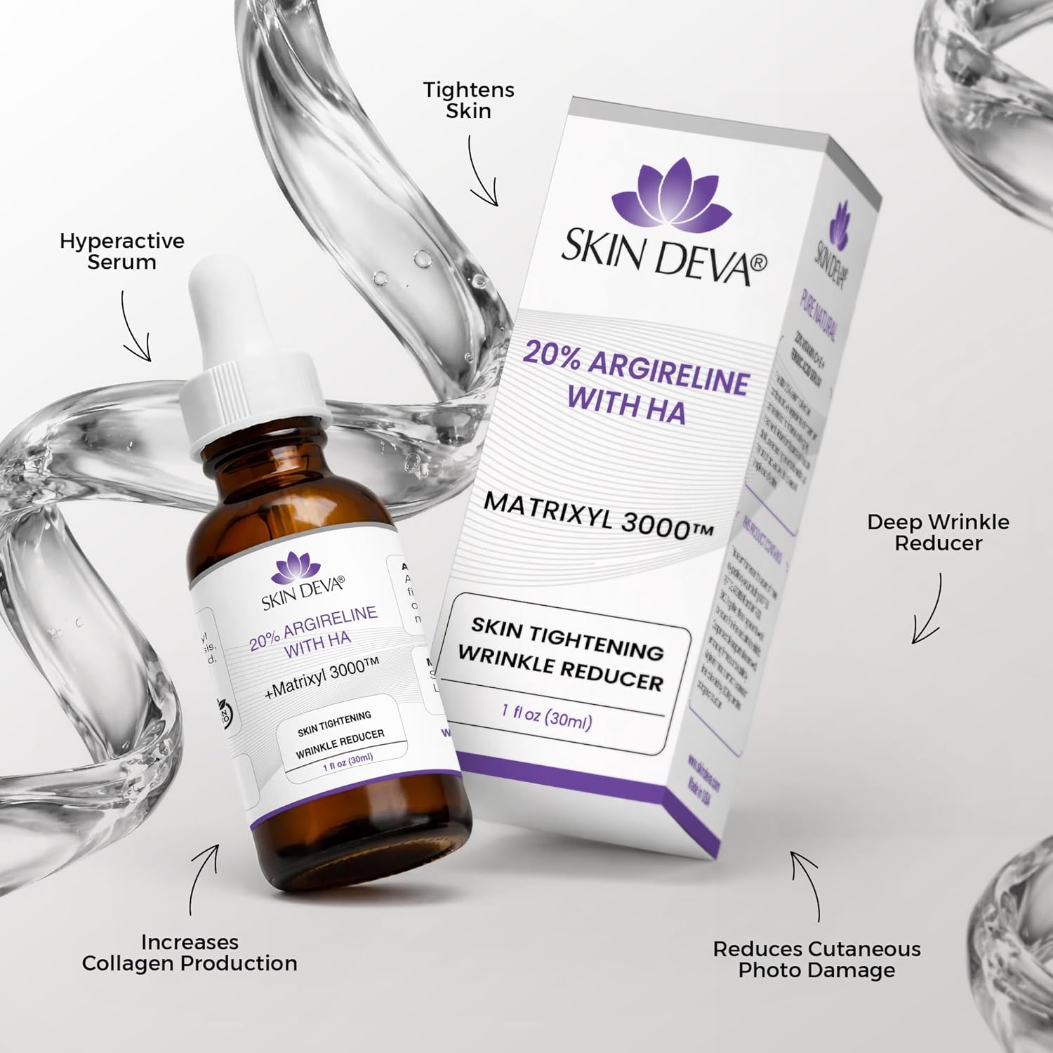 SKIN DEVA 20% Argireline Serum with Matrixyl 3000 Pure Hyaluronic Acid Serum For Face Deep Wrinkle Reducer Anti Aging Tones Skin and Stimulates Collagen Peptides Serum For Face - Image 3