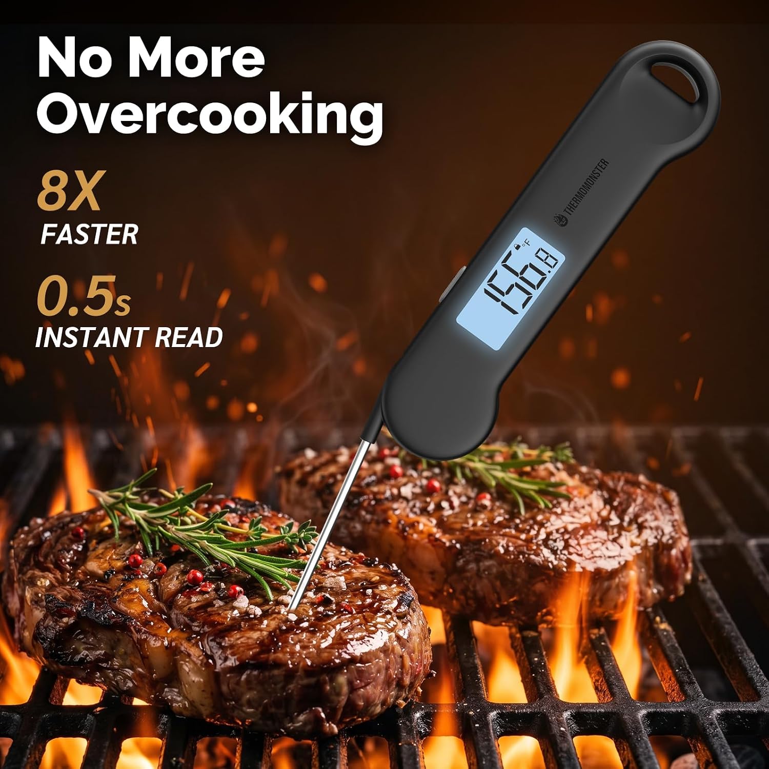 0.5 Sec Instant Read Grill Meat Thermometer Digital Food Cooking BBQ, Black - Image 3