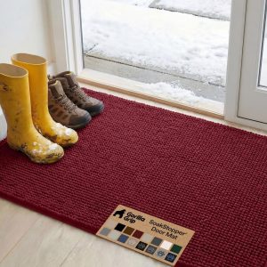 GORILLA GRIP SoakSTOPPER Dog Door Mat, 48x30 Machine Washable Rug Absorbent Doormat Captures Moisture Mud Dirt, Quick Dry Soft Chenille Entryway Rugs Indoor Entrance Mats for Dog Paws, Burgundy