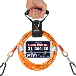ROYAL PAW Dog Tie Out Cable - Tie Out Cable for Dogs (up to 300 lbs) - Use Dog Tie-Outs & Stakes for Outside - Best Heavy Duty Dog Leash for Large Dogs (30ft - Royal Orange)