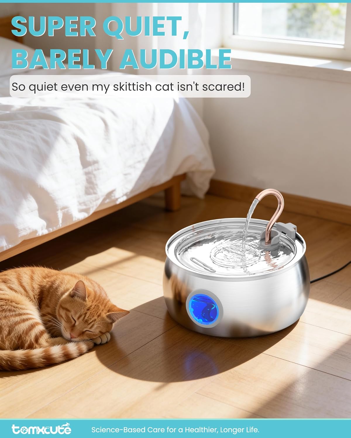 Tomxcute Cat Water Fountain - 4.0L/135oz Gooseneck Copper Stainless Steel Cat Water Fountains for Cats Indoor - Kitty Cat Fountains for Drinking Spout - Comes with 3 Replacement Filters - Image 3