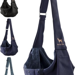 Noah & Paw Dog Sling Carrier for Small Dogs 5-18lb, Dog Sling for Small Dogs and Cats, Dog Carrier with Adjustable Padded Strap, Premium Twill, Lined with Fur, Double Safety Feature, Machine Washable