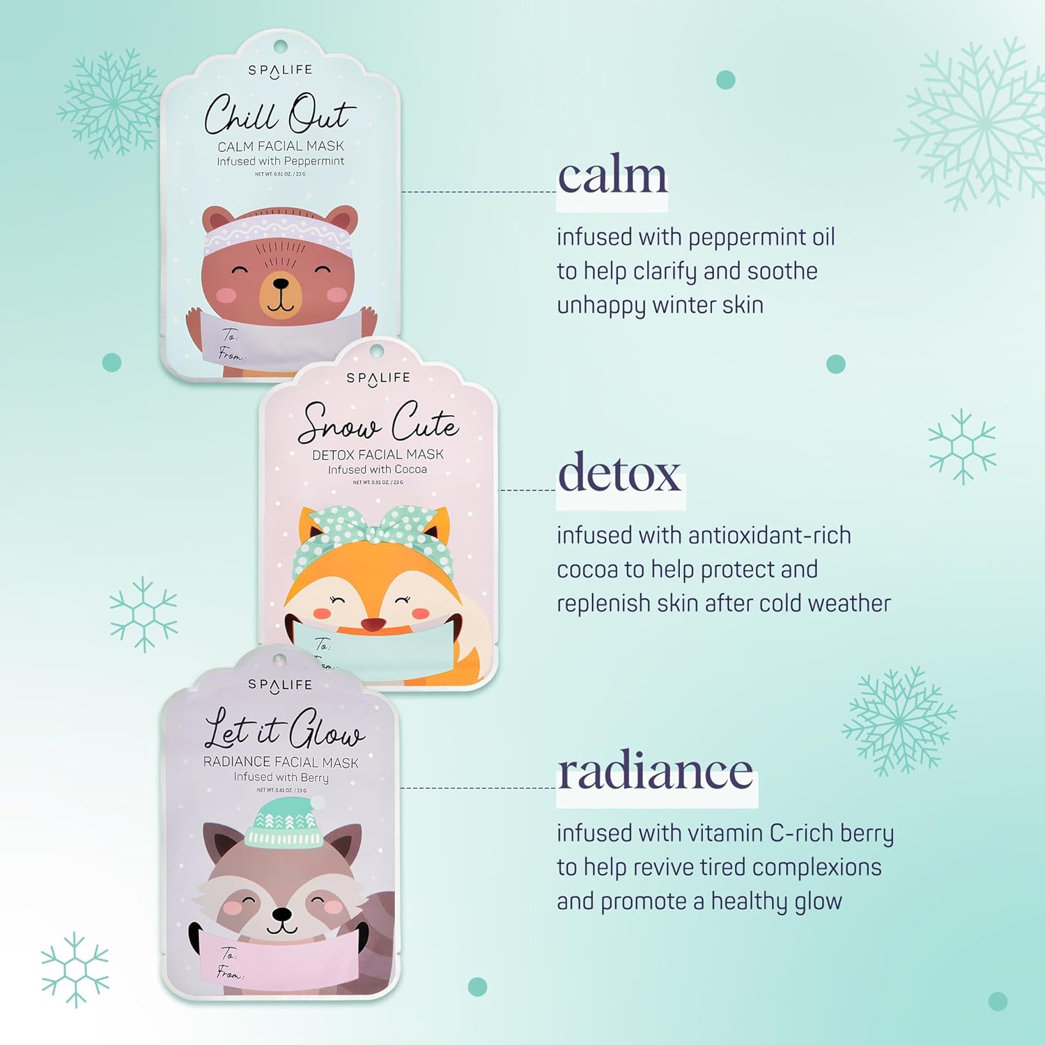 SpaLife Beauty Holiday Gift Tags Christmas Face Mask Bundle | Korean Facial Masks | Hydrating, Tone Evening, Refreshing Christmas Sheet Mask Set | Christmas Gifts for Women | 9 Pack - Image 3