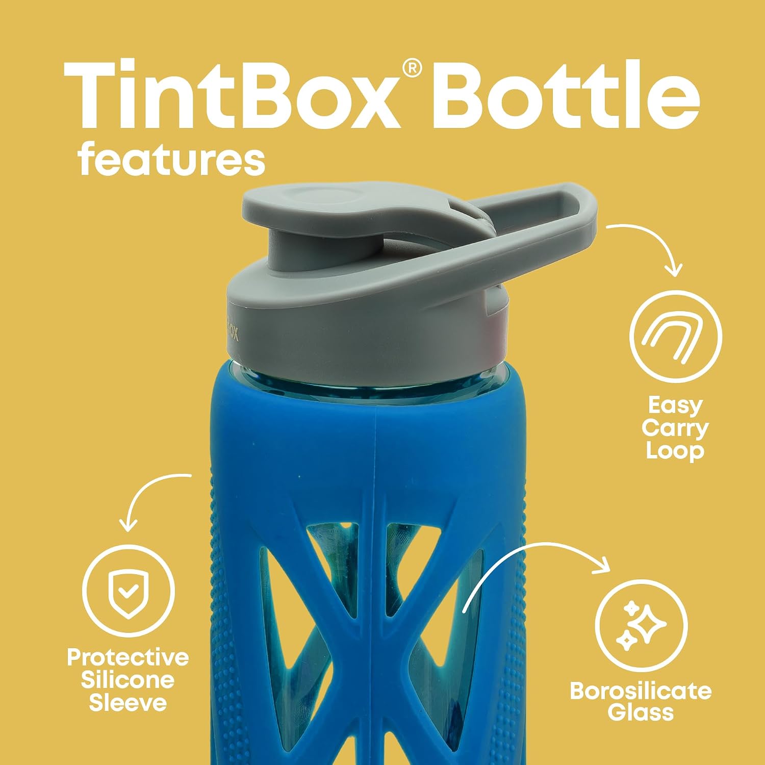 Borosilicate Glass Water Bottle with Silicone Sleeve as seen on Shark Tank perfect for Office, Home, Fridge, Gym, Travel BPA Free Power Blue 750ml Visit the TintBox Store - Image 3