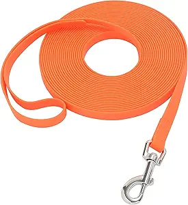 Waterproof Long Leash Durable Dog Recall Training Lead Great for Outdoor Hiking, Training, Yard, Beach and Swimming (Orange, 50ft)