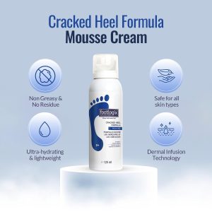 FOOTLOGIX Cracked Heel Formula Mousse 4.23 oz – Foot Care Mousse with Urea, Evening Primrose Oil & Co-Q10 | Dermal Infusion Technology | For Dry, Rough & Callused Feet | Non-Greasy, Unscented