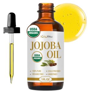 BodyJ4You Organic Jojoba Oil for Skin - USDA Organic 100% Pure Natural - Face Skin Gua Sha Facial Dermaplaning Hair Scalp Massage - Unrefined Cold Pressed Hexane Free - Base Carrier Wax - 1 Fl Oz