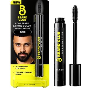 The Beard Club 1 Day Temporary Beard Dye for Men - Black Beard, Mustache & Eyebrow Color for a Fuller, Well-Defined Look, Water & Sweat Resistant, Up to 30 Applications, 0.3 fl oz