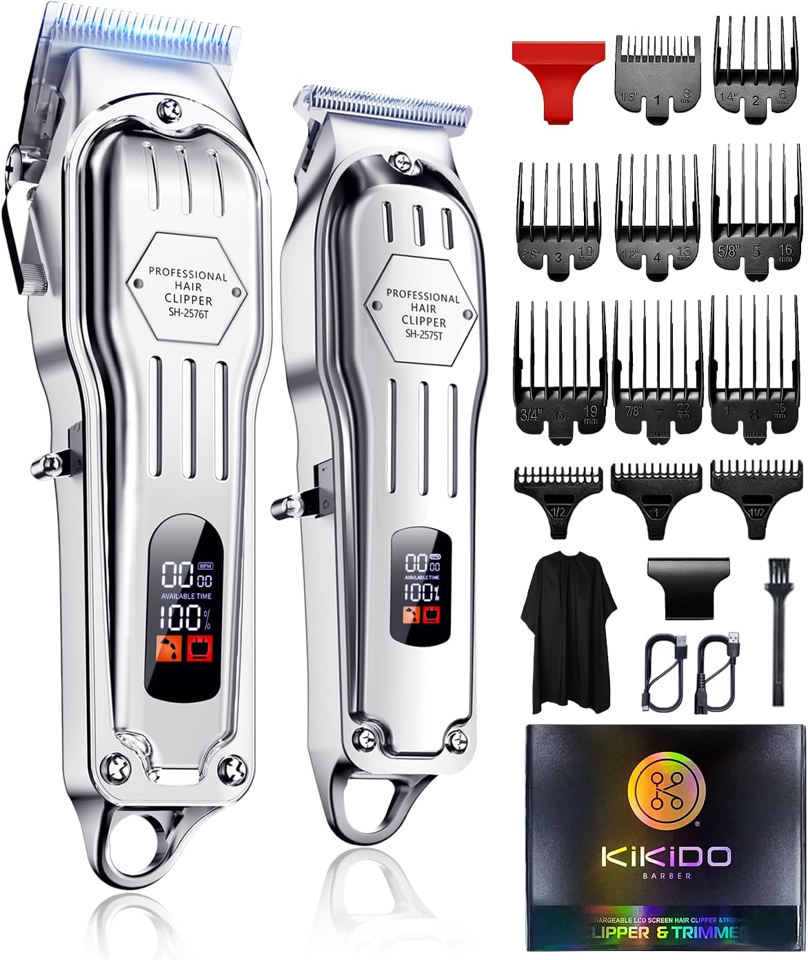 KIKIDO Hair Clippers Professional Cordless for Men, Barber Clippers for Hair Cutting Kit, Wireless LCD Display Hair Trimmers Set, Rechargeable Haircut Machine for Family (Silver) - Image 3