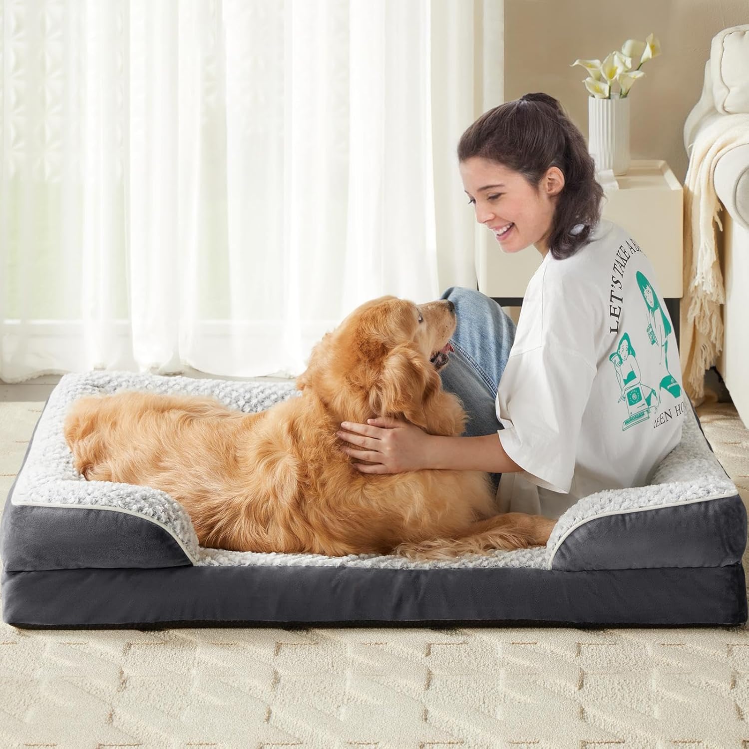 LEXTRO Orthopedic Dog Bed for Large Dogs, Egg Crate Foam Bed for Large Dogs, Equipped with Removable Waterproof Pillow Cover and Anti-Slip Bottom, Pet Bed - Image 2