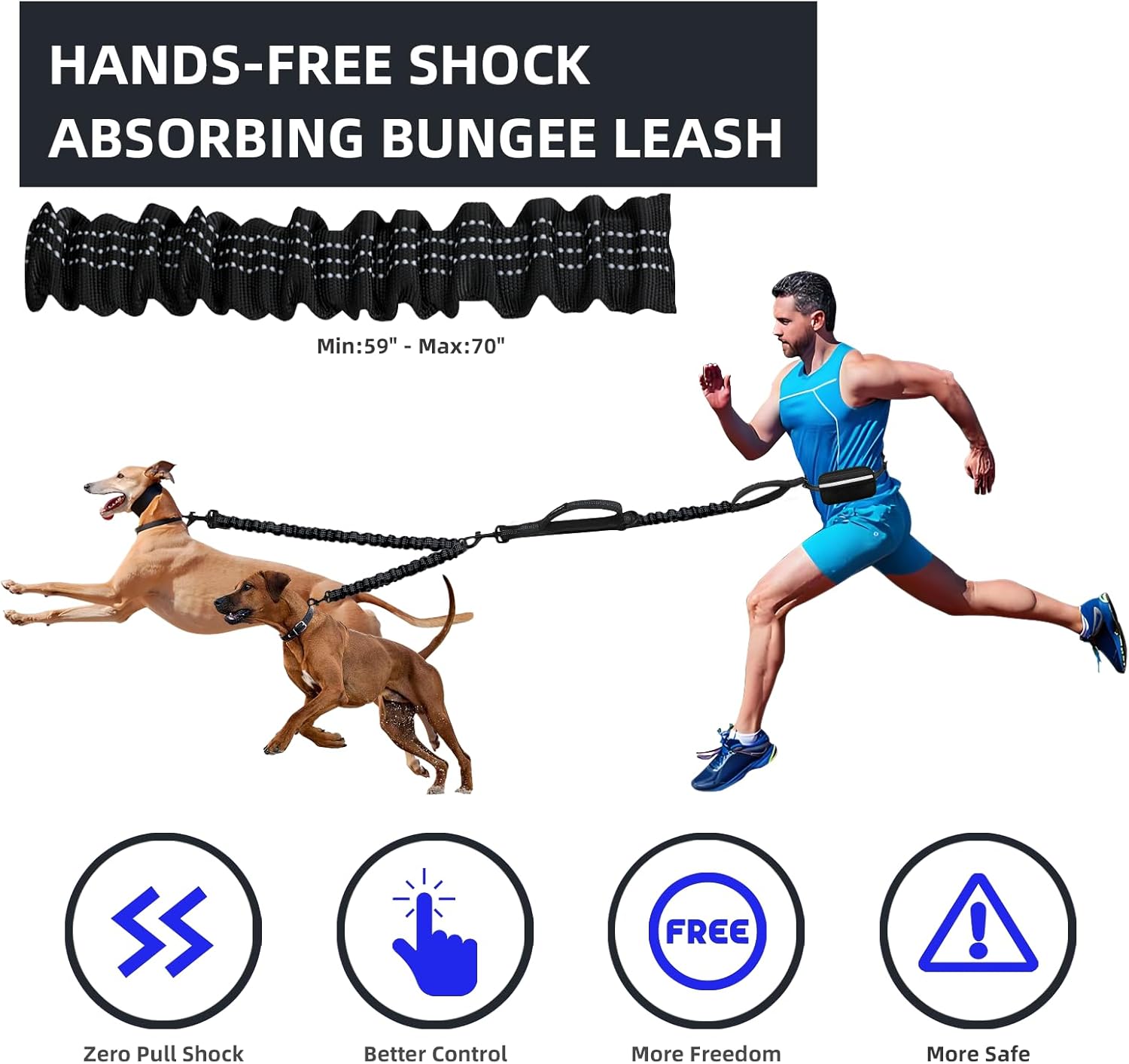 Uppetly Hands Free Double Dog Leash with Pouch, Dual Leash for 2 Dogs with Reflective Padded Handles, Durable Bungee and Lumbar Waist Belt for Walking, Jogging and Running (Small, 8-25 lbs) - Image 3