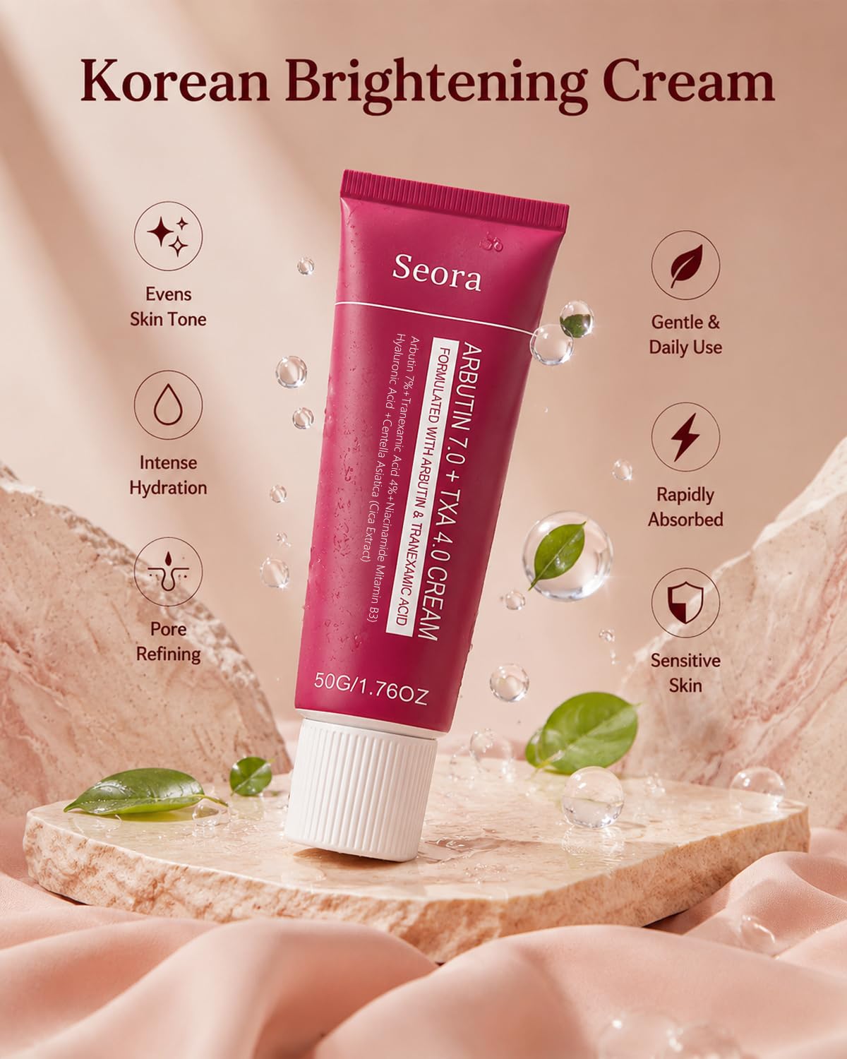 Korean Brightening Skincare Arbutin Cream, Moisturizer Hydrates, Evens Tone for Face Body and All Skin Types (3PCS) - Image 2