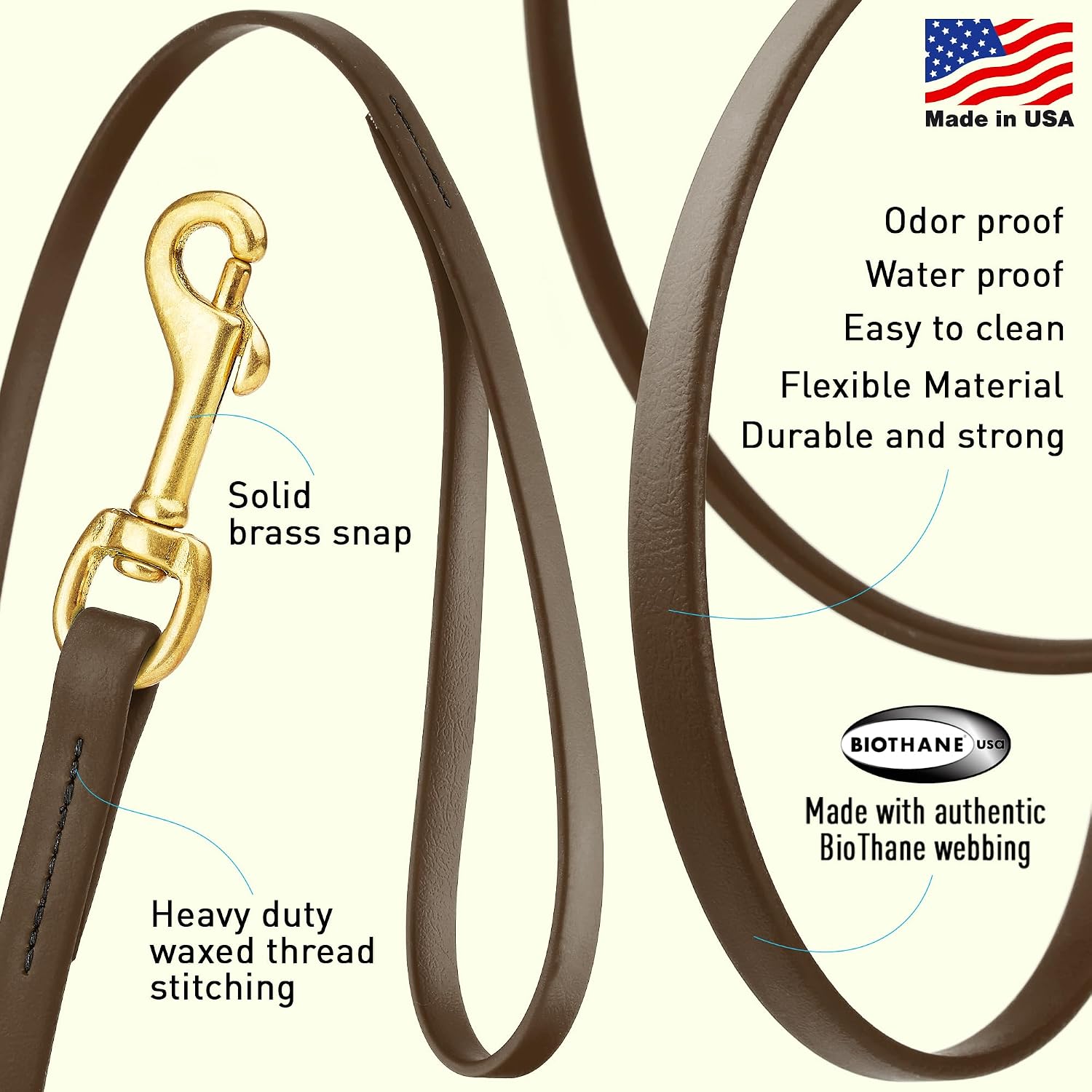 Viper Biothane K9 Working Dog Leash Waterproof Lead for Tracking Training Schutzhund Odor-Proof Long Line with Solid Brass Snap for Puppy Medium and Large Dogs, 10ft Dark Chocolate Brown - Image 2