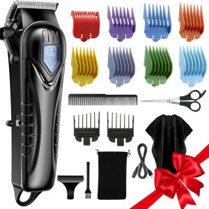 Chicclly Professional Hair Clippers for Men&Women, Low Noise Hair Cutting Kit with 10 Color Combs, LED Display, Gifts for Men, 5H Cordless Clippers and Trimmers Set with Scissors,Cape