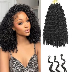 8 Packs Burmese Curly Crochet Hair 12inch Knotless Pre-Separated Crochet Hair With Spiral Curl Synthetic Hair for Women Natural Black Color,Easy to Detangle and Install(12inch,1B)