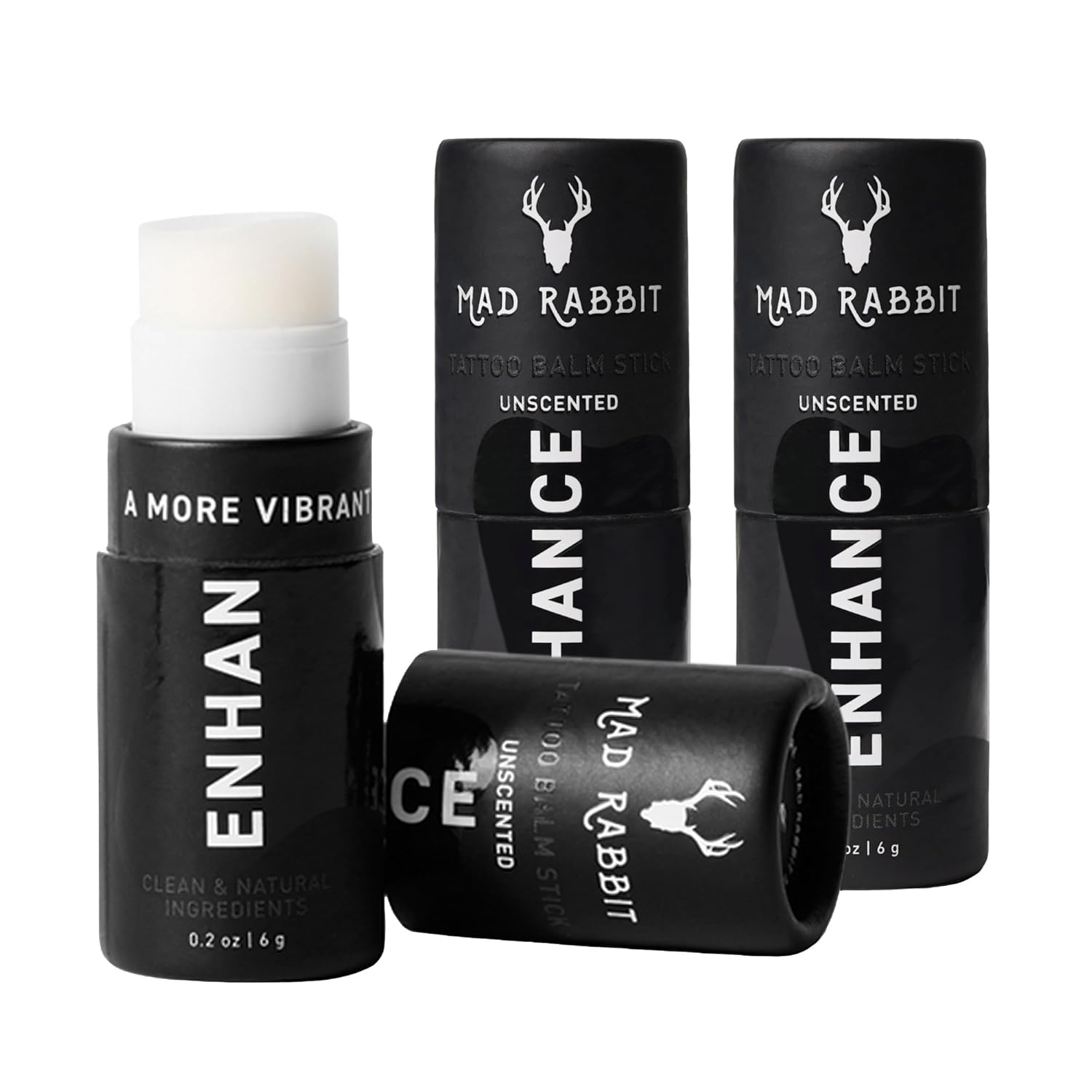 Mad Rabbit Enhance Tattoo Balm Stick-Tattoo Aftercare Brightener & Moisturizer, Clean, Color Enhancement, Fragrance-Free -3 pack