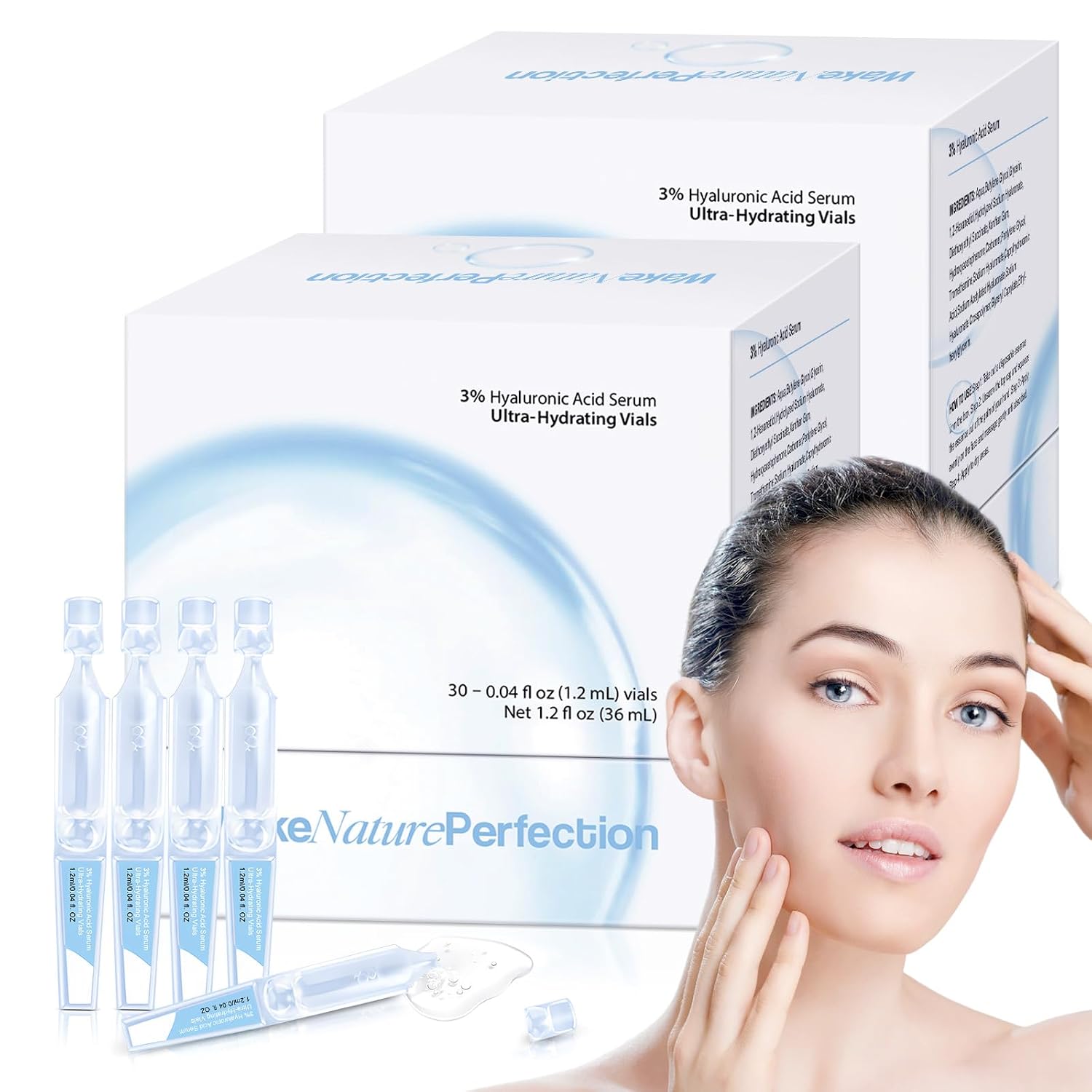 3% Hyaluronic Acid Serum Ultra-Hydrating Vials, 60pcs Hyaluronic Acid Tubes, Wake Nature Perfection, Hyaluronic Serum for Face, Ultra Hydrating Essence with Collagen & Hyaluronic - Image 3