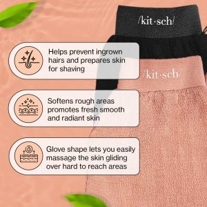 Kitsch Exfoliating Gloves 2pc – Korean Exfoliating Mitt & Deep Exfoliating Body Scrubber for Shower, Bath | Body Exfoliator, Dead Skin Remover | Skin Care for Smooth, Renewed Skin - Black & Terracotta