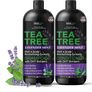 Vanidox Tea Tree Shampoo and Conditioner Set with Lavender and Mint | DHT Blockers | With 100% Pure Tea Tree Oil for Itchy, Dry Scalp | Sulfate & Paraben Free | For Men & Women | 16 fl oz Each