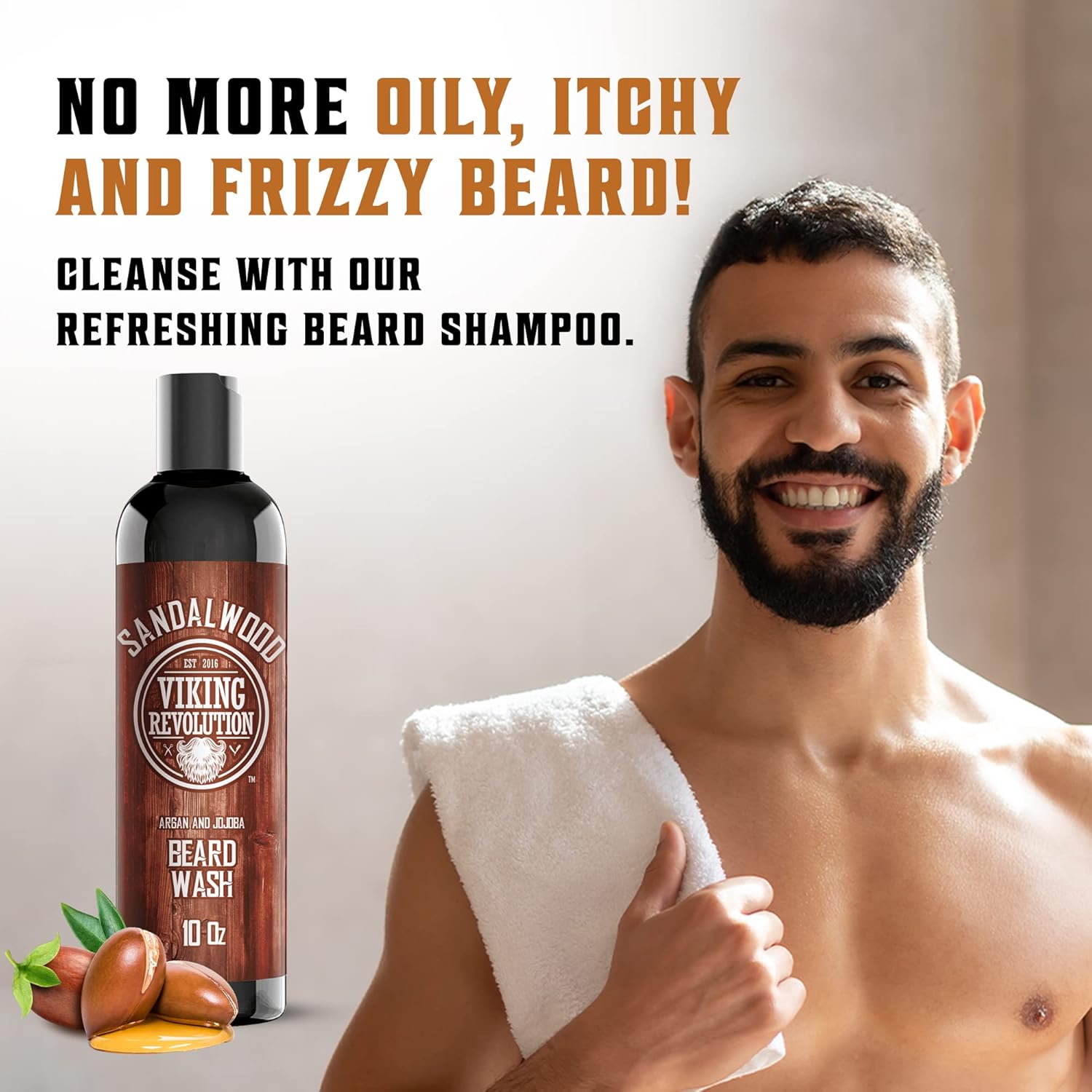 Beard Wash & Beard Conditioner Set w/Argan & Jojoba Oils - Softens & Strengthens - Natural Sandalwood Scent - Beard Shampoo w/Beard Oil (10oz) - Image 3
