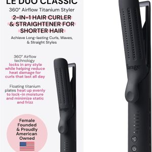 L’ANGE HAIR Le Duo Standard 360° Airflow Styler | Curl & Straighten with One Tool | 3.5" Snag-Free Titanium Plates | Cooling Air Vents to Set Curls | Adjustable Temp & Auto Shut-Off | Black