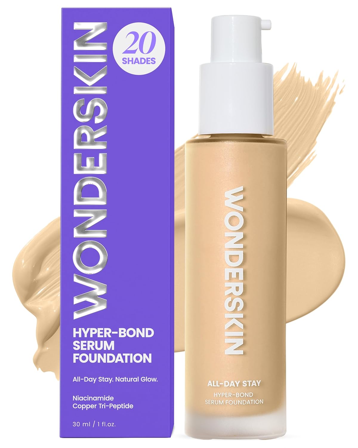 Click to see full view Wonderskin Hyper Bond All-Day Stay Serum Foundation – Waterproof, Transfer-Proof, 24HR Longwear Face Makeup with Niacinamide & Hyaluronic Acid – Lightweight, Natural Finish (Halo)